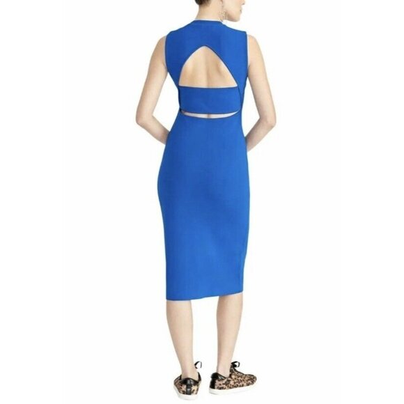 RACHEL ROY Women's Eternal Blue Cutout-Back Sheath Midi Sweater Dress Size L - Picture 2 of 7